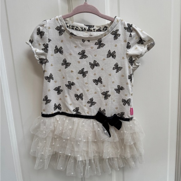 Miniville 3T Girls White & Black Leopard Bow Short Sleeve Blouse Top Tulle - Picture 1 of 7